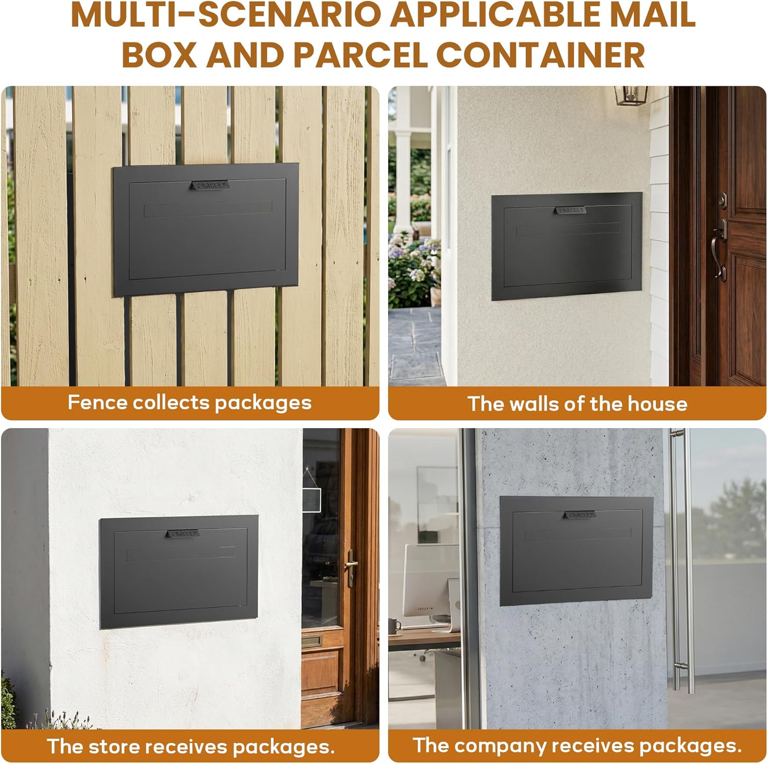 Large in-Fence Parcel Drop Box - Easy Assembly Through-the-Wall Package Delivery Box with Rear Access Door - Anti-Theft Locking Mailbox for Packages and Mail (Sleek Black Steel)