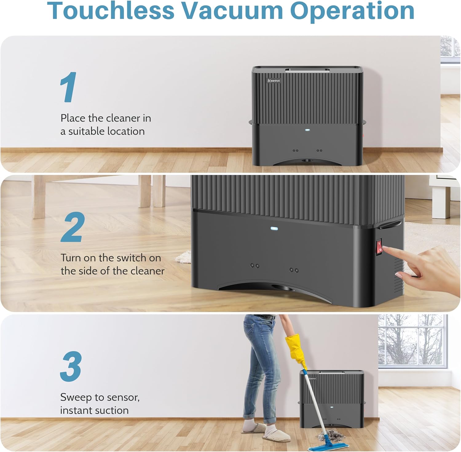 Keenhot Touchless Vacuum Automatic Dustpan, Hair Vacuum for Salons Pet Hair Food Dirt Home Kitchen, Compact and Space-Saving, Electric Dustpan Vacuum Cleaner,20000Pa Strong Suction