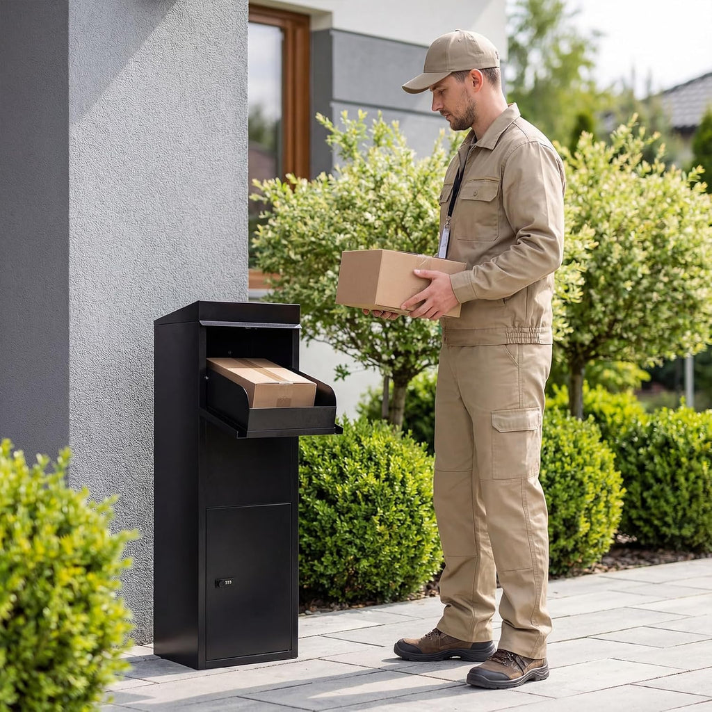 Goplus Package Delivery Boexes for Outside, 14' x 12' x 43.5' Galvanized Steel Parcel Drop Boxes with Lock, Anti-Theft Design, Package Mailbox for Home, Office, Yard, Curbside (14' x 12' x 43.5')