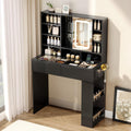 VINGLI Vanity Desk with Sliding Mirror and Lights, Glass Top Makeup Vanity Table w/Shelves & Hidden Jewelry Storage & Power Outlets & Hairdryer Holder,54in Black Dressing Table Gifts Girls