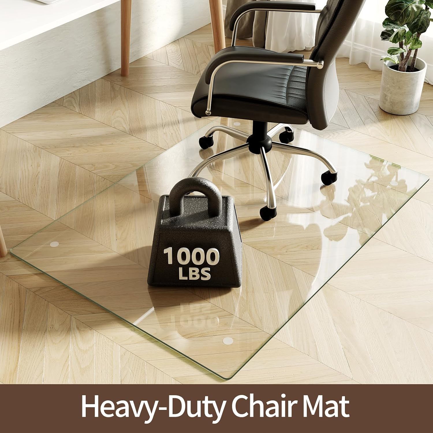 Koonmi Tempered Glass Chair Mat 36'x50' - Premium Office Chair Mat for Hardwood Floors & Low-Pile Carpet with 4 Non-Slip Pads - Thick Scratch-Resistant Surface