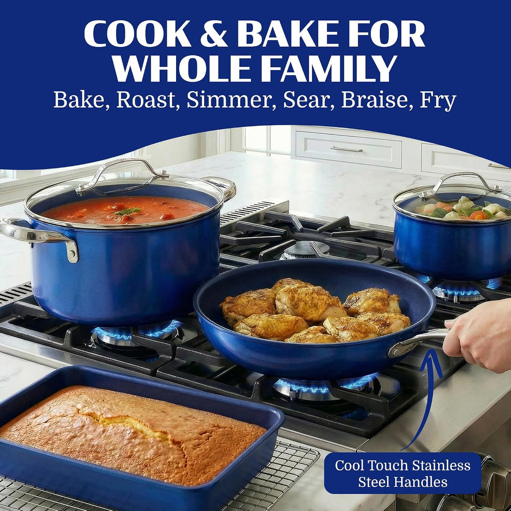 Granitestone Ceraluxe 20 Pc Ceramic Cookware Set Nonstick, Complete Pots and Pans Set Non Stick with 5 Pc Bakeware Set, Deep Frying Pan Set, & Steamer, Non Toxic PFOA Free, Oven & Dishwasher Safe