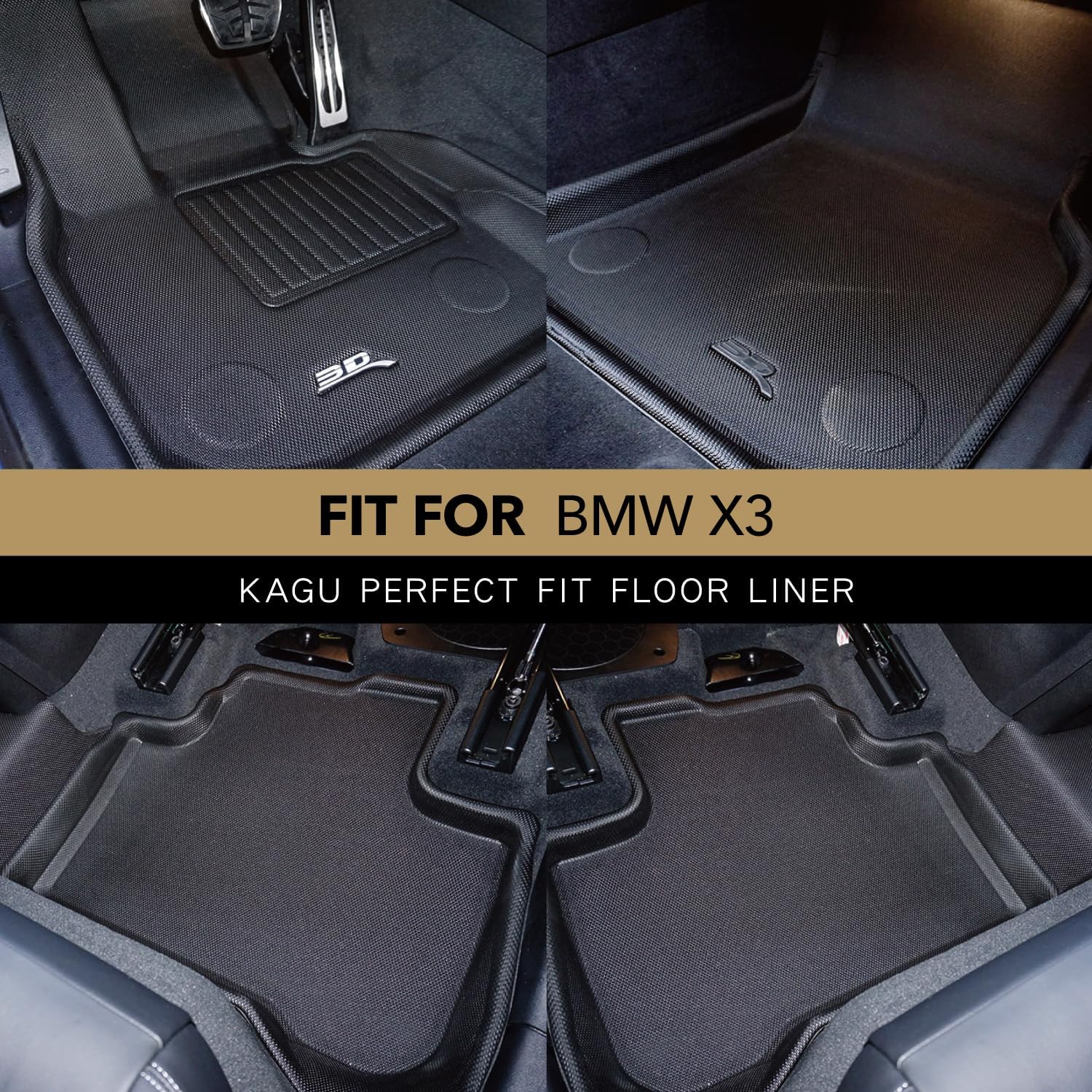 3D MAXpider Custom Fit Kagu Floor Mat (Black) Compatible with BMW X3 (G01) 2018-2026 / X4 (G02) 2019-2026 - Full Set