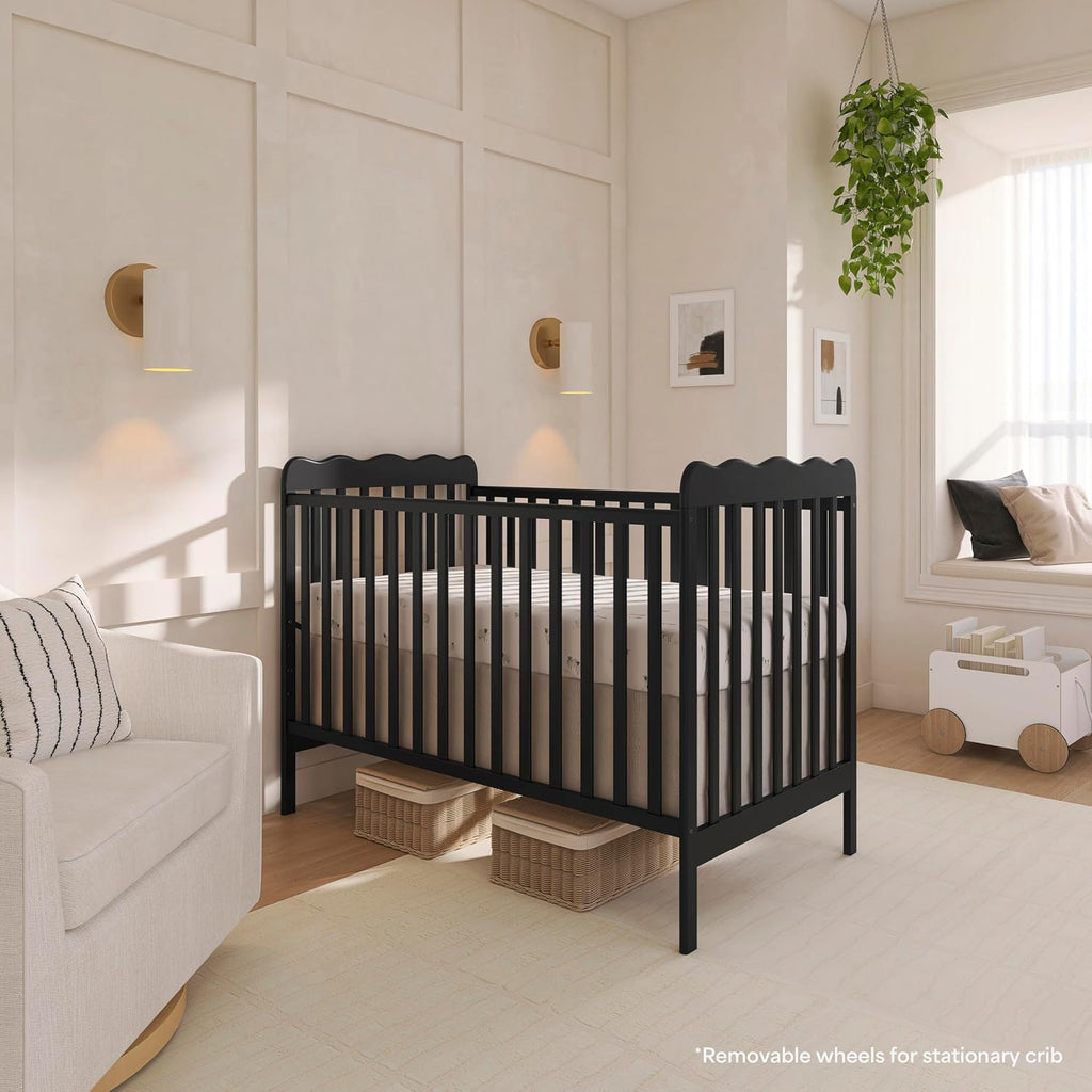 Dream On Me Carson Classic 3-in-1 Convertible Full-Size Baby Crib in Black, GreenGuard Gold & BSA, 4 Mattress Heights, Converts to Day & Toddler Bed, Locking Wheels, Classic Nursery Design