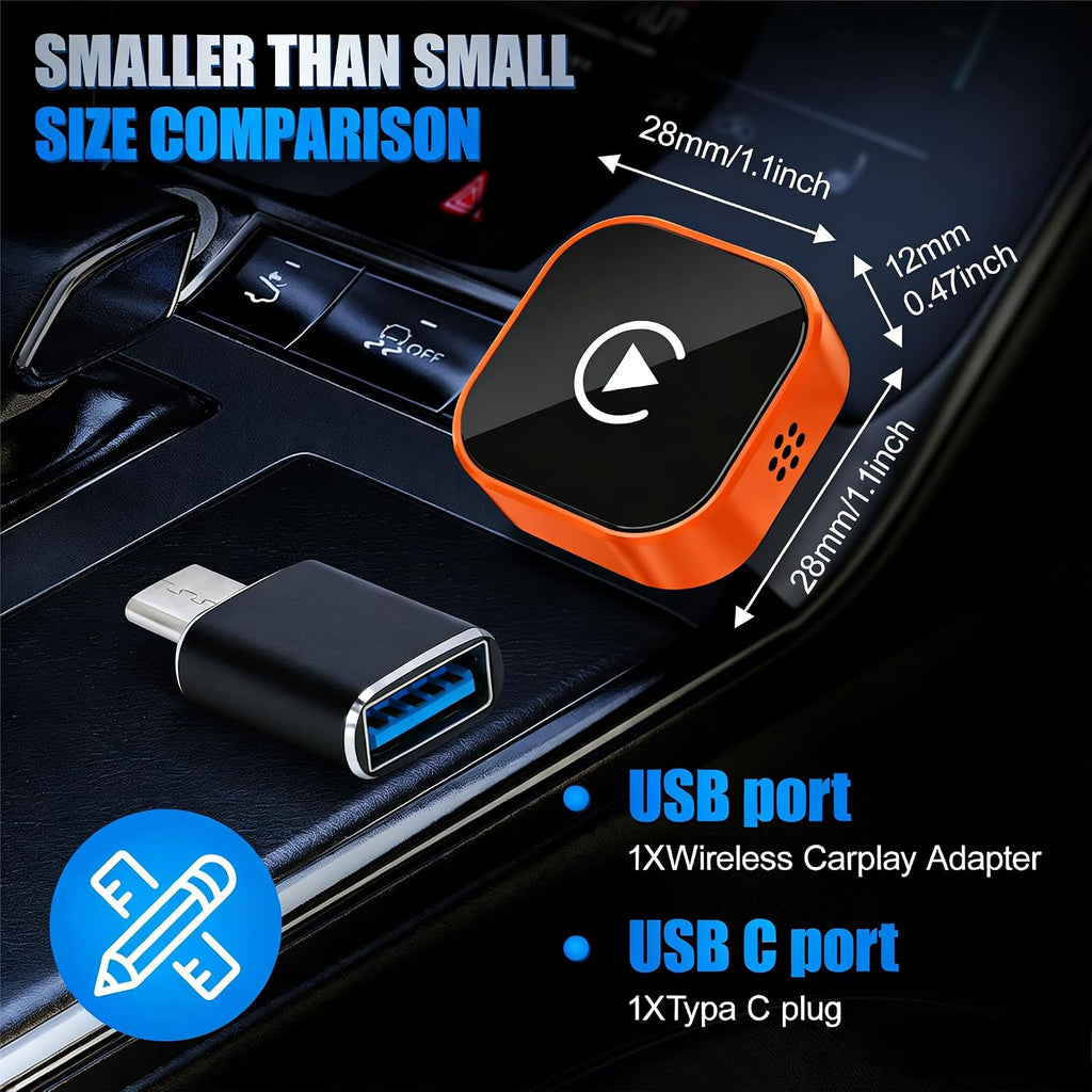 2026 Wireless Car Adapter - Universal Smart Screen Converter, USB-C/Type-C, Plug & Play, Zero Delay Needs Built-in Vehicle System（Orange Color）