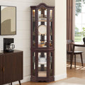 Classic Corner Curio Cabinet with Lights, Glass Display Cabinet for Living Room - Adjustable Tempered Glass Shelves, Wall Mountable (Walnut)