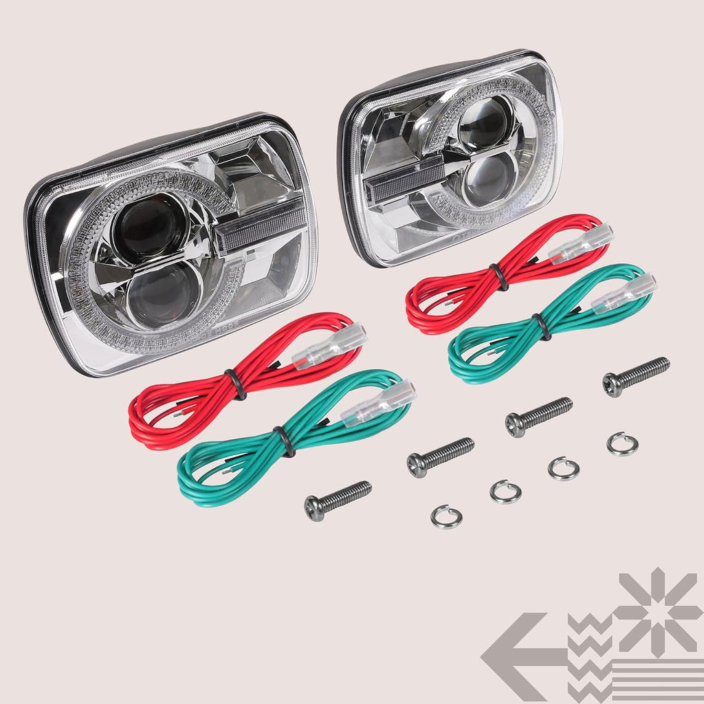 TRUE MODS 5x7 7x6 Inch H6054 Chrome LED HALO Headlights H4 Replacement For Jeep Wrangler YJ Cherokee XJ [DOT Approved] Honda Mazda Mercury Subaru Mitsubishi Renault Nissan D21 Freightliner Peterbilt