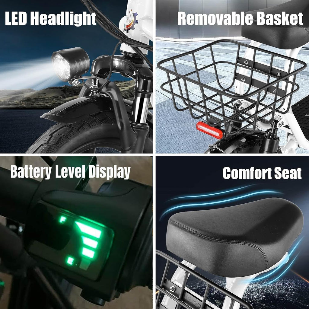 Caroma Peak 800W/1200W Electric Scooter with Seat, Max 20/30Miles&20MPH, 14' Tires Foldable Adult Electric Scooter with Basket for Pets & Cargo, Dual Shock Absorbing EScooter for Commuting