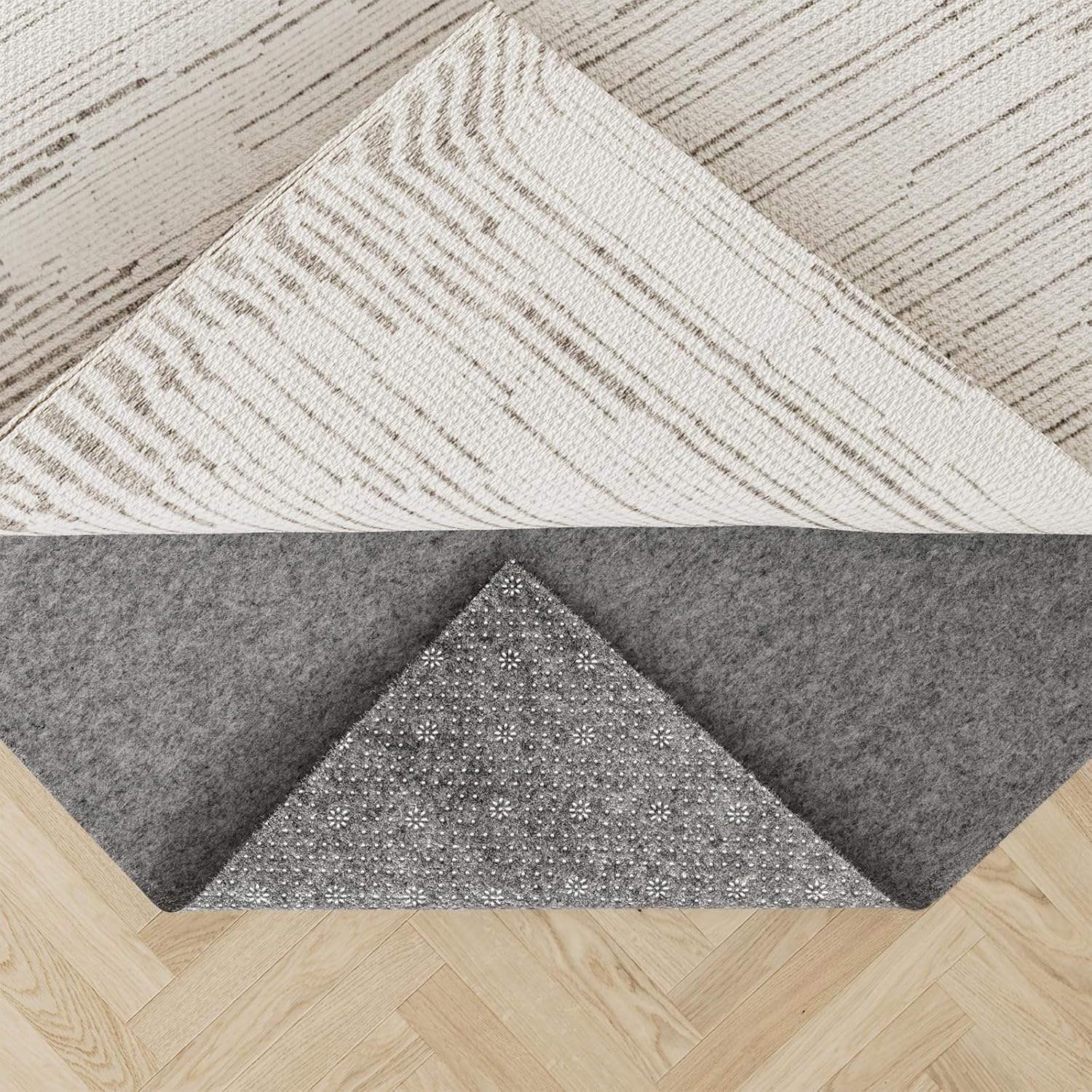 Felt Rug Pad with Gripper Dots, 9x12 Ft Non-Slip Rug Underpad with PVC Backing, 1/6' Thick Cushioned Carpet Pad Gripper for Hardwood Floors, Vinyl & Tile, Under Rug Padding Floor Protection