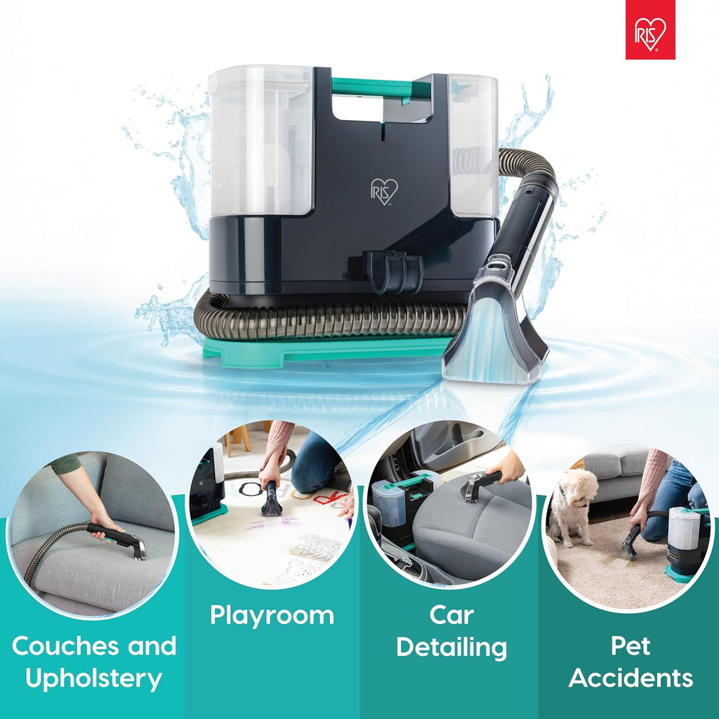 IRIS USA Carpet Spot Cleaner Machine 110V with Auto Spray for Low Pile Carpet, Couch, Sofa, Upholstery, Car Detailing, Shallow Berber Rug, Lightweight Portable Chemical-Free Stain Remover, 1000mL Tank
