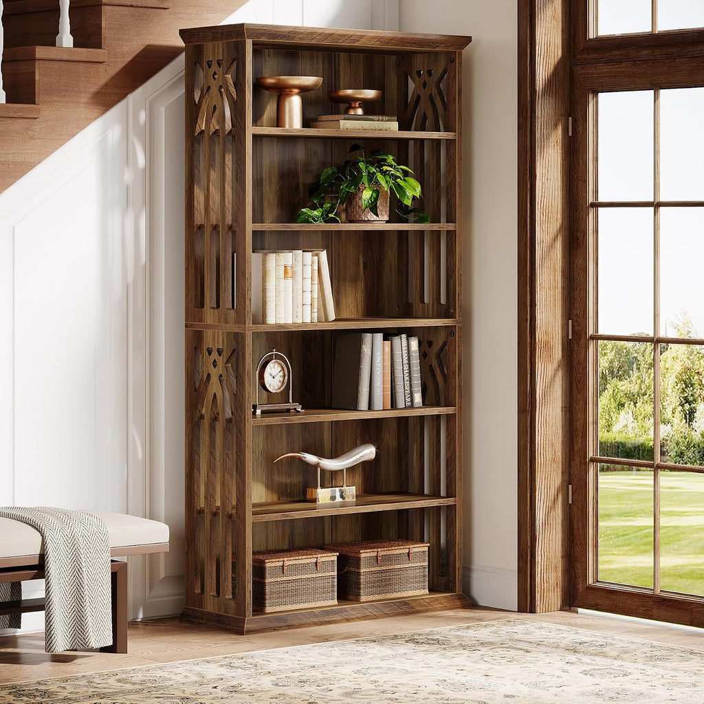Tribesigns 6-Tier Bookshelf, 75-Inch Tall Bookcase, Large Bookshelves and Bookcases Freestanding Display Shelves, Wood Book Shelf for Living Room, Home Office, Bedroom, Brown (2Packs)