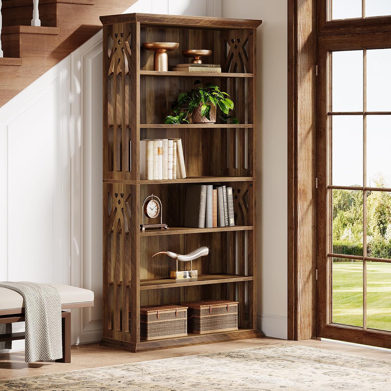 Tribesigns 6-Tier Bookshelf, 75-Inch Tall Bookcase, Large Bookshelves and Bookcases Freestanding Display Shelves, Wood Book Shelf for Living Room, Home Office, Bedroom, Brown (2Packs)