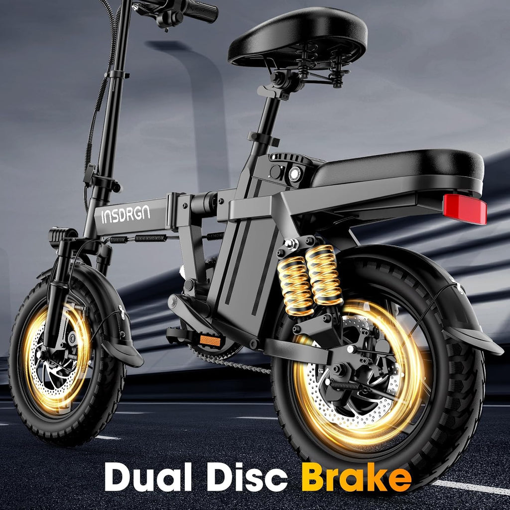 INSDRGN 14' Folding Electric Bike for Adults, Peak 1500W Motor,20MPH Max Speed,48V 16Ah Removable Battery Electric Bike, 35/62Miles Max Range, UL 2849 Certified E Bike