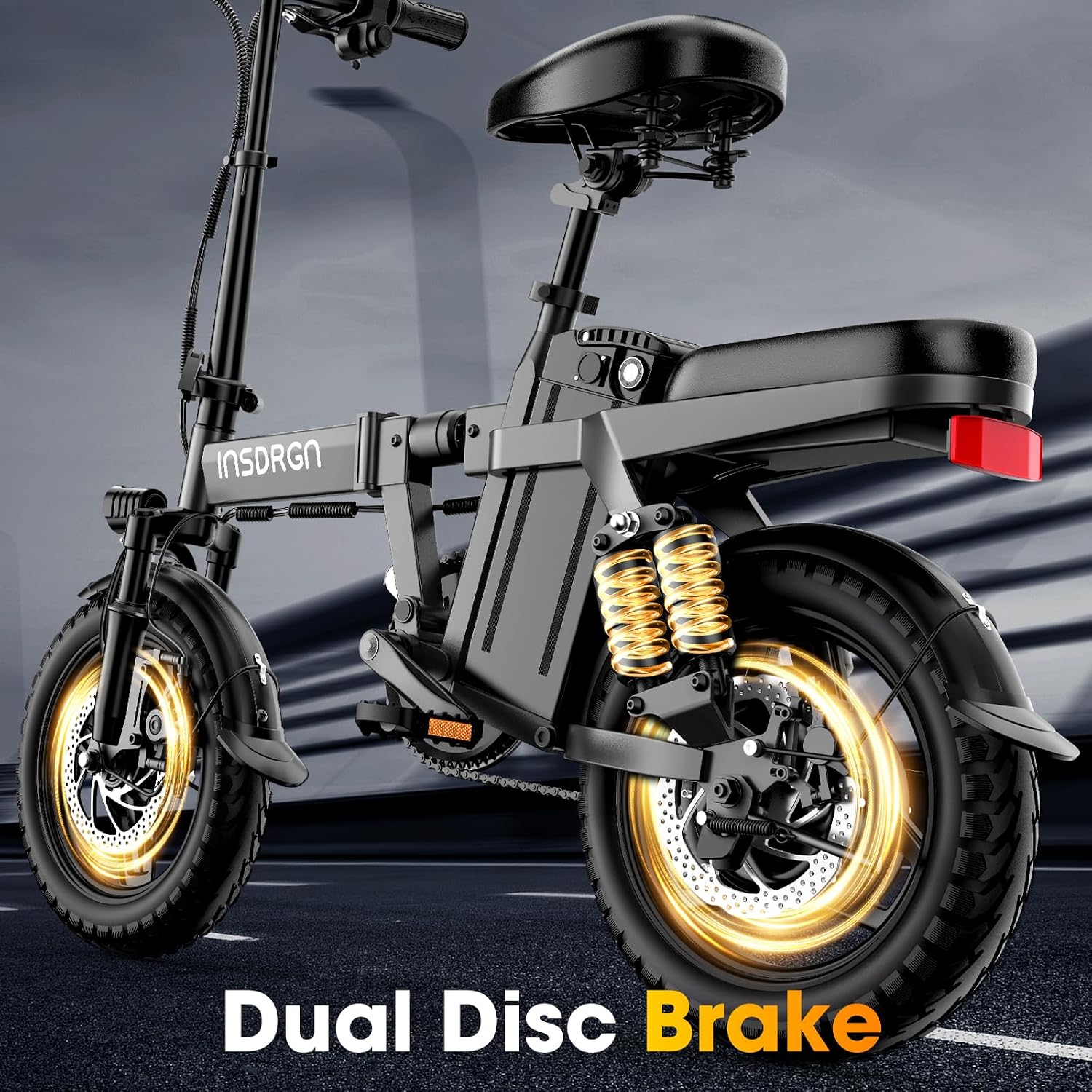 INSDRGN 14' Folding Electric Bike for Adults, Peak 1500W Motor,20MPH Max Speed,48V 16Ah Removable Battery Electric Bike, 35/62Miles Max Range, UL 2849 Certified E Bike