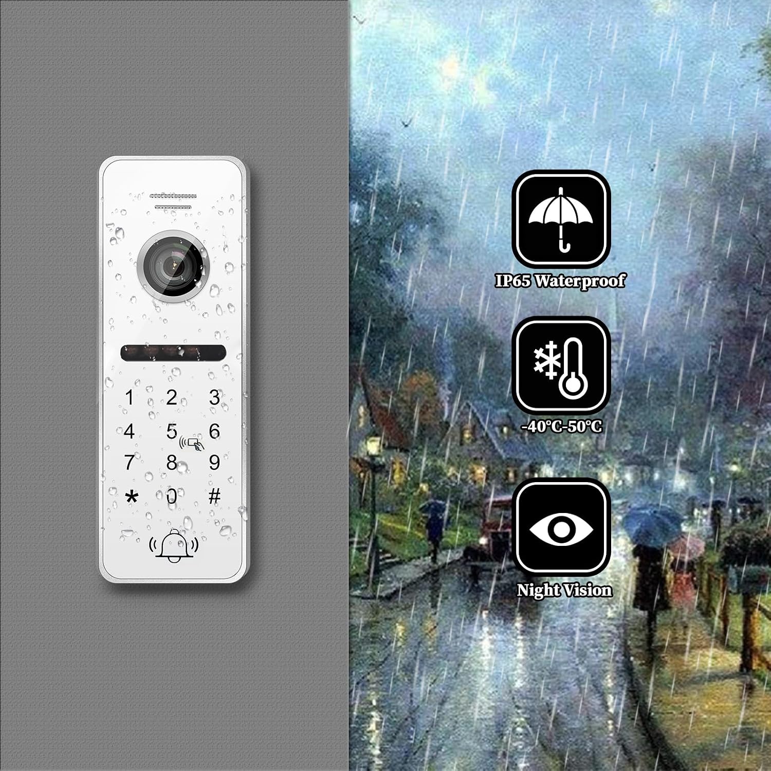 Wired Video Doorbell Apartment Intercom 3 Unit 7 Inch Touch Screen Monitor 1080P HD Camera 4 in 1 Unlocking Support RFID Card Password WiFi Smart Home Door Phone Kits for Home Villa,32G