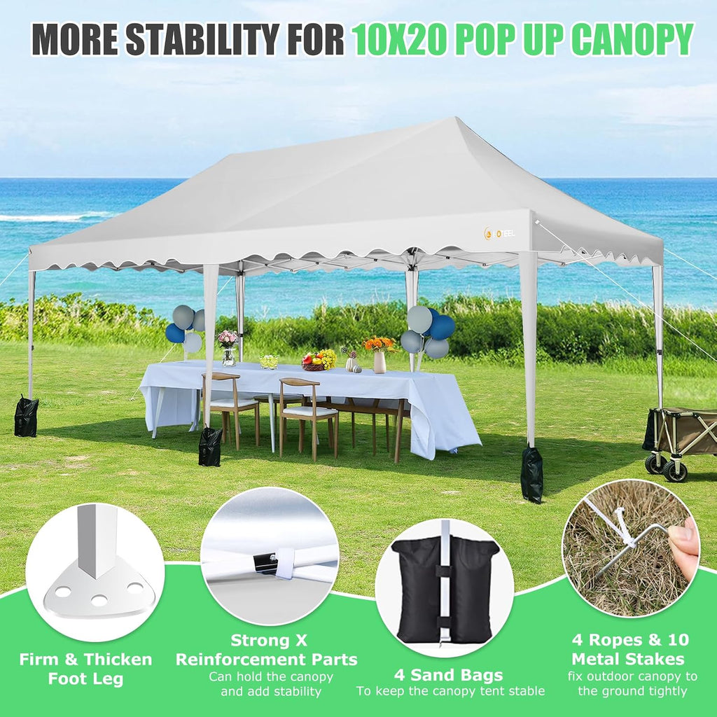 HOTEEL 10x20 Pop Up Canopy Tents for Parties, Outdoor Tent with 6 Sidewalls & Wheeled Bag & 4 Sandbags, Easy Setup for Wedding, Patio Events, Commercial, Party -Waterproof and UV50+ Protection, White