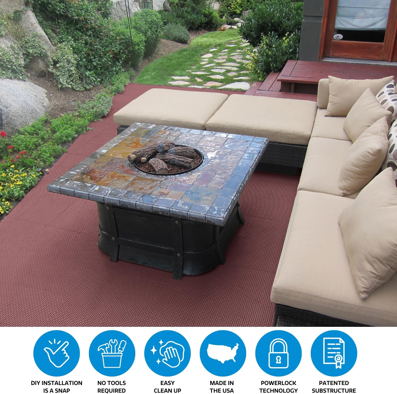 Big Floors DuraGrid Deck Tiles, Interlocking Outdoor Tiles for Patio, Self-Draining, UV-Resistant, Water-Resistant Modular Flooring, Easy Install, 24 Pack, Beige