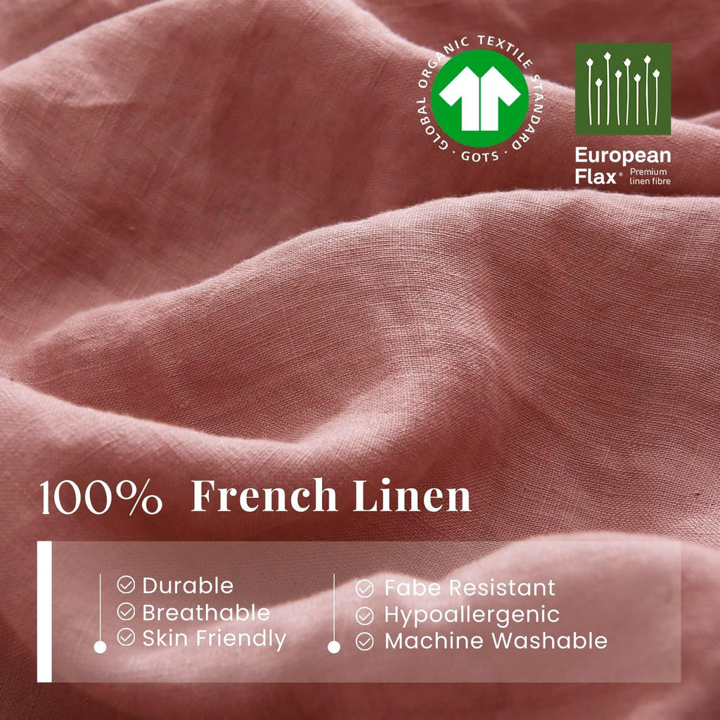 S VICTORY SYMBOL 100% Organic Linen Sheets Set Queen Size,Washed French Flax Bed Sheets 4Pcs(2 Pillowcases,1 Fitted Sheet,1 Flat Sheet) Clay