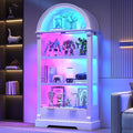 Dystler Curio Cabinet with RGB Lights, 72' Tall Arched Display Cabinet with Glass Doors, 4-Tier Large Shelf Display Case for Collectibles Bookcase Living Room, White