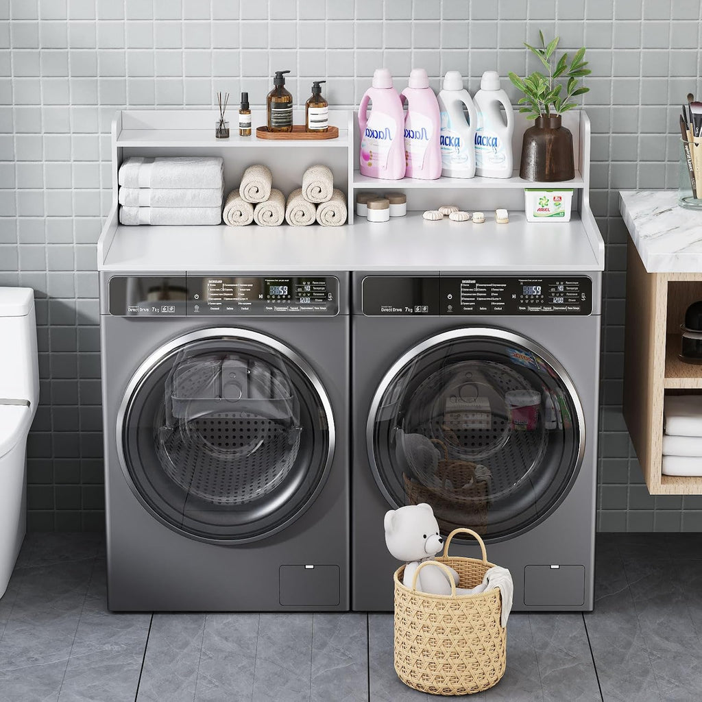 2-Tier Washer and Dryer Countertop w 54' W x 27.5' D Laundry Countertop Cover with Non-Slip Pad,Large Space Laundry Topper for Folding Clothes Over Washer and Dryer (Nature)
