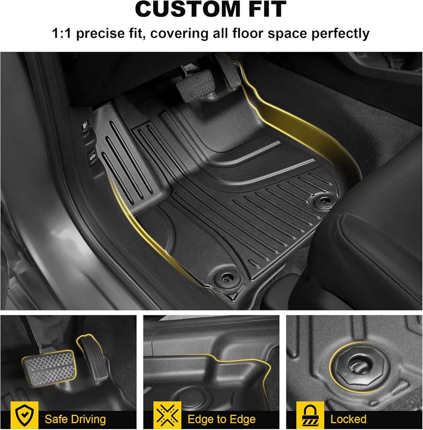 Original Floor Mats & Cargo Liner Fit for Honda HRV 2016-2022 (AWD Models) | All Weather Protection HR-V Car Mats Set - 1st & 2nd Row Full Set TPE Car Floor Liners with Trunk Mat Black
