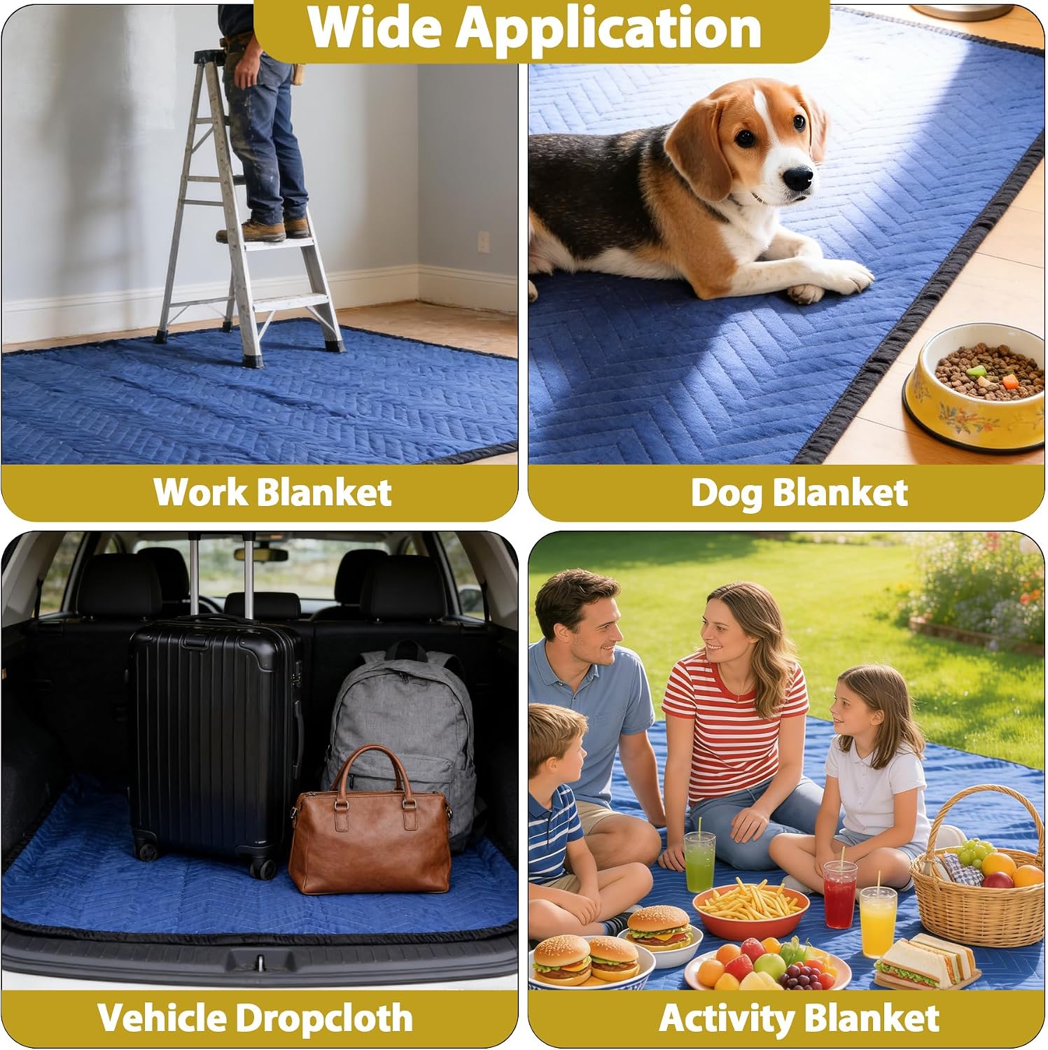 ZENY Moving Blankets 12 Pack, Heavy Duty 35 lb/dz, Quilted Furniture Pads Large 80x72 Inches for Moving and Storage (24, Blue)