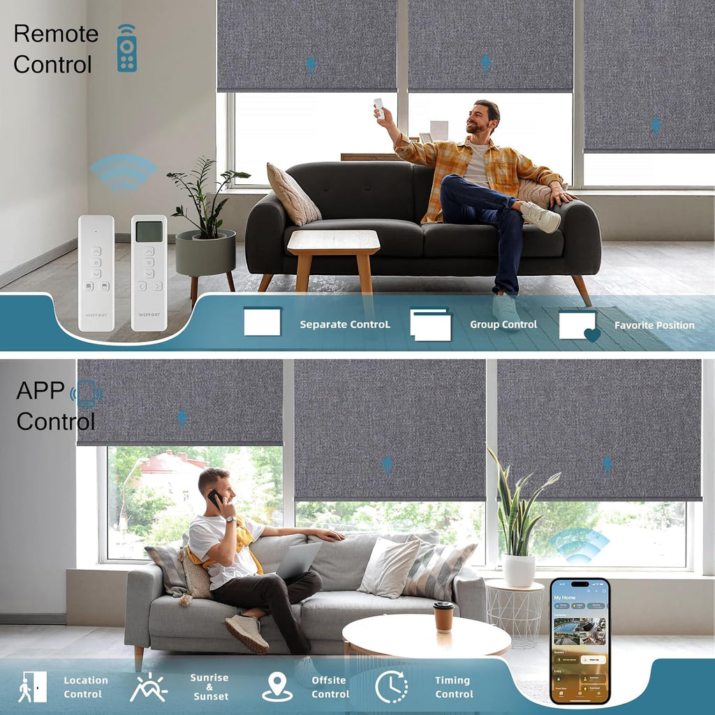 Smart Blinds,Motorized Blackout Shades for Windows,Compatible with Alexa,Google Home,Automatic Blackout Roller Shade,Rechargeable Battery Shades,Dark Anchor Grey