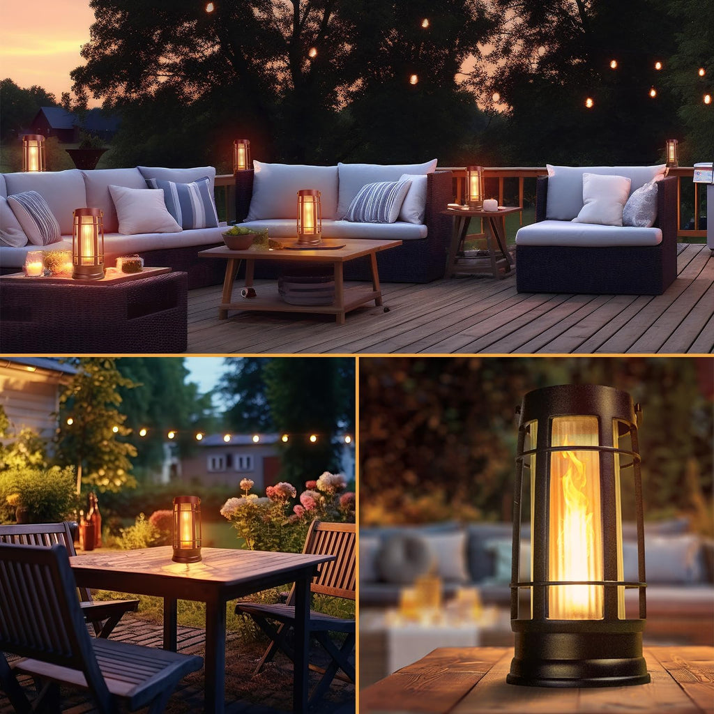 FoxFlame Metal Outdoor Solar Lantern, Flickering Solar Lanterns Outdoor Waterproof with Patented LED,Outdoor Lanterns for Porch,Patio,Garden,Tabletop,Hanging Use,Matte Black(4 Pack)