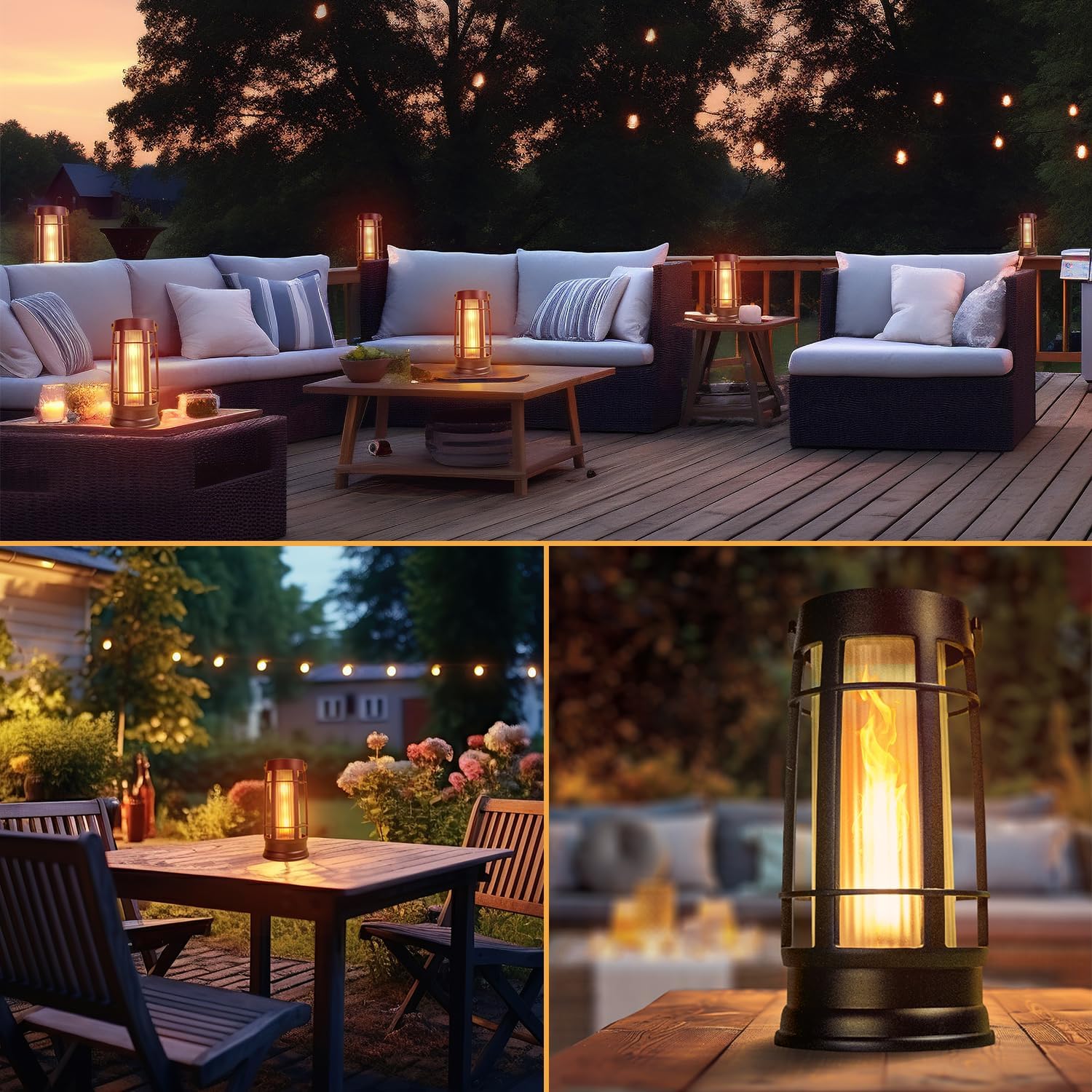 FoxFlame Metal Outdoor Solar Lantern, Flickering Solar Lanterns Outdoor Waterproof with Patented LED,Outdoor Lanterns for Porch,Patio,Garden,Tabletop,Hanging Use,Matte Black(4 Pack)