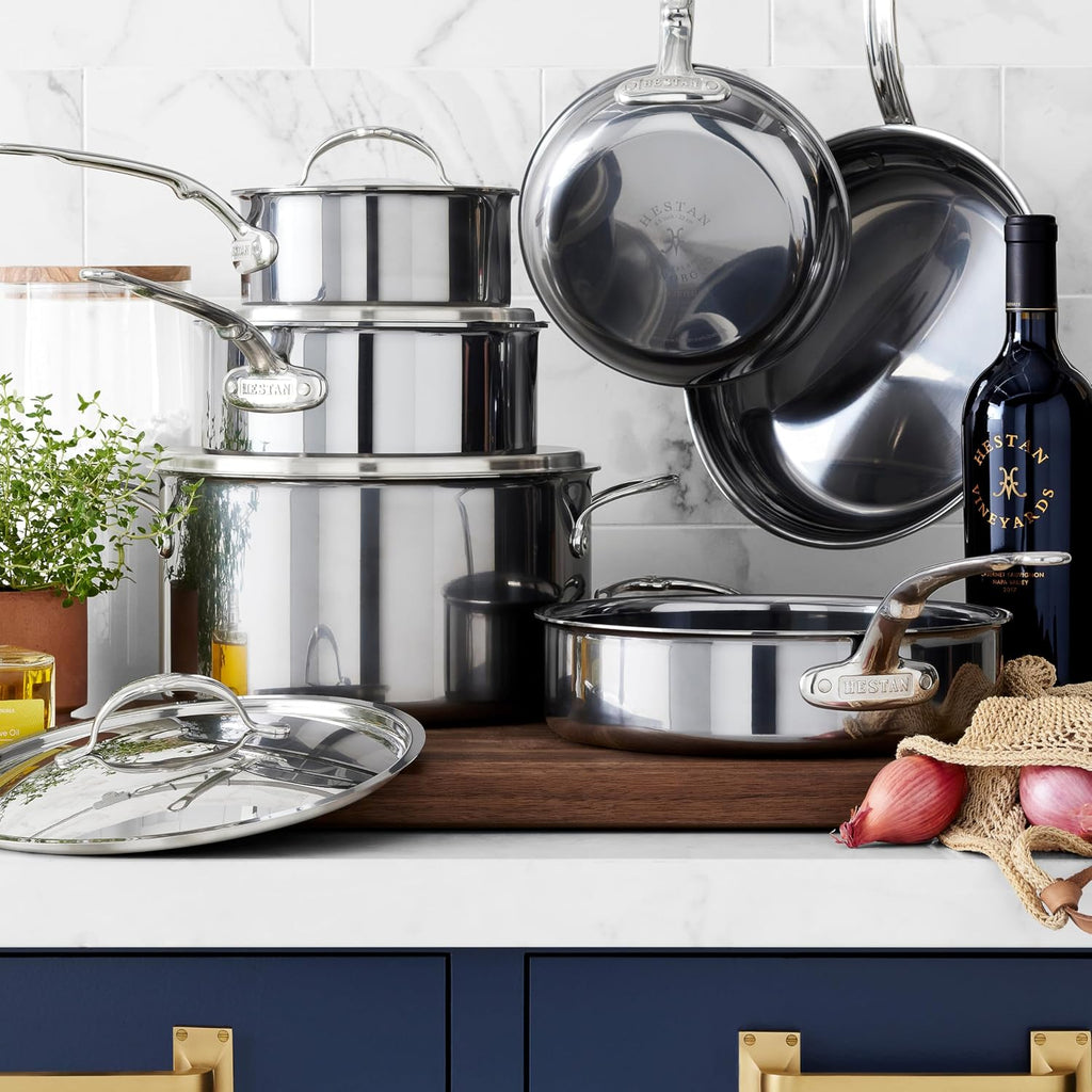 Hestan NanoBond Molecular Titanium Stainless Steel 10-Piece Cookware Set - PFAS-Free - Induction Compatible, Dishwasher Safe, Oven & Grill Safe to 1050F, Handcrafted in Italy