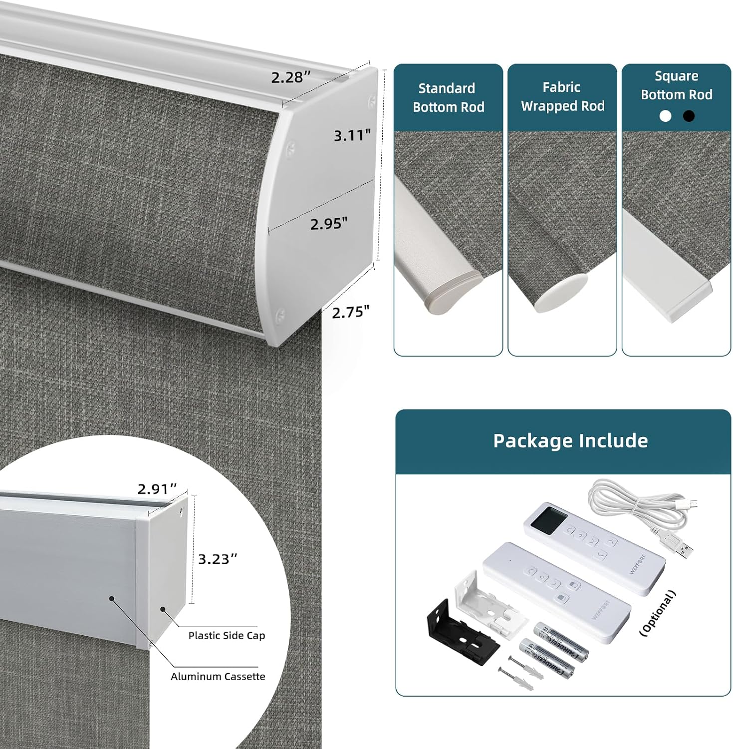 Motorized Roller Shade with Remote,100% Blackout Automatic Shades for Windows,Work with Homekit, Alexa, Google Home,Electric Blinds with Solar Pannel,Custom up110''Wx128''H,Gentle Dove