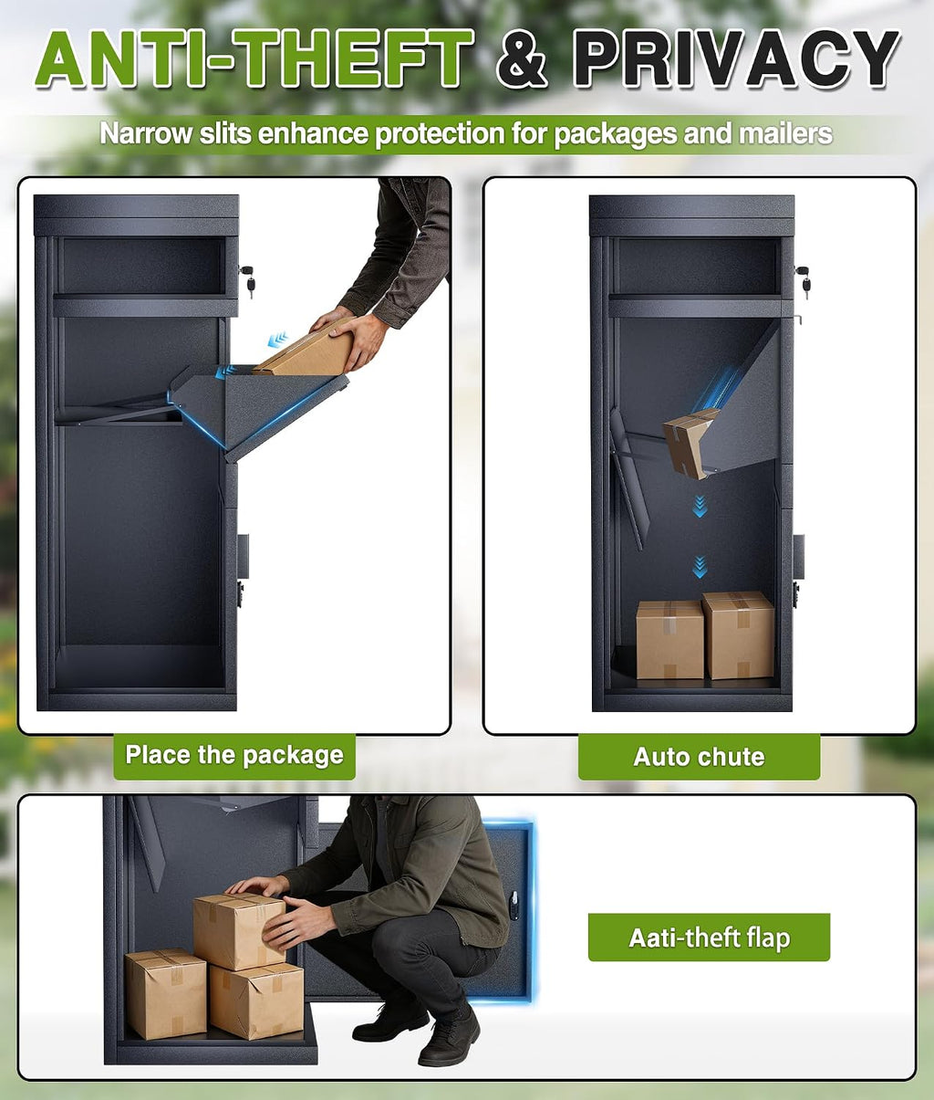Package Delivery Boxes & Mailbox with Plant Roof, Large Parcel Drop Box with Coded Lock, Made of Steel Mailbox with Waterproof Anti-Theft Function, Not Easy Deformed for Home, Porch, Business