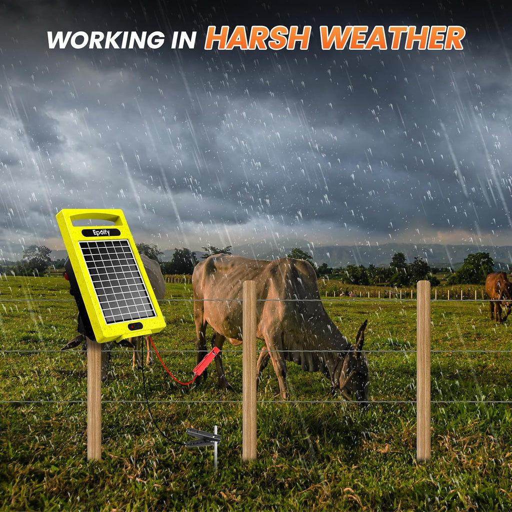 24 Hour Solar Electric Fence Charger, 20 Miles, Up to 10200v Output Range Electric Fence Charger, 0.32J Portable Energizer with Rechargeable Solar Panel for Livestock & Predator Protection