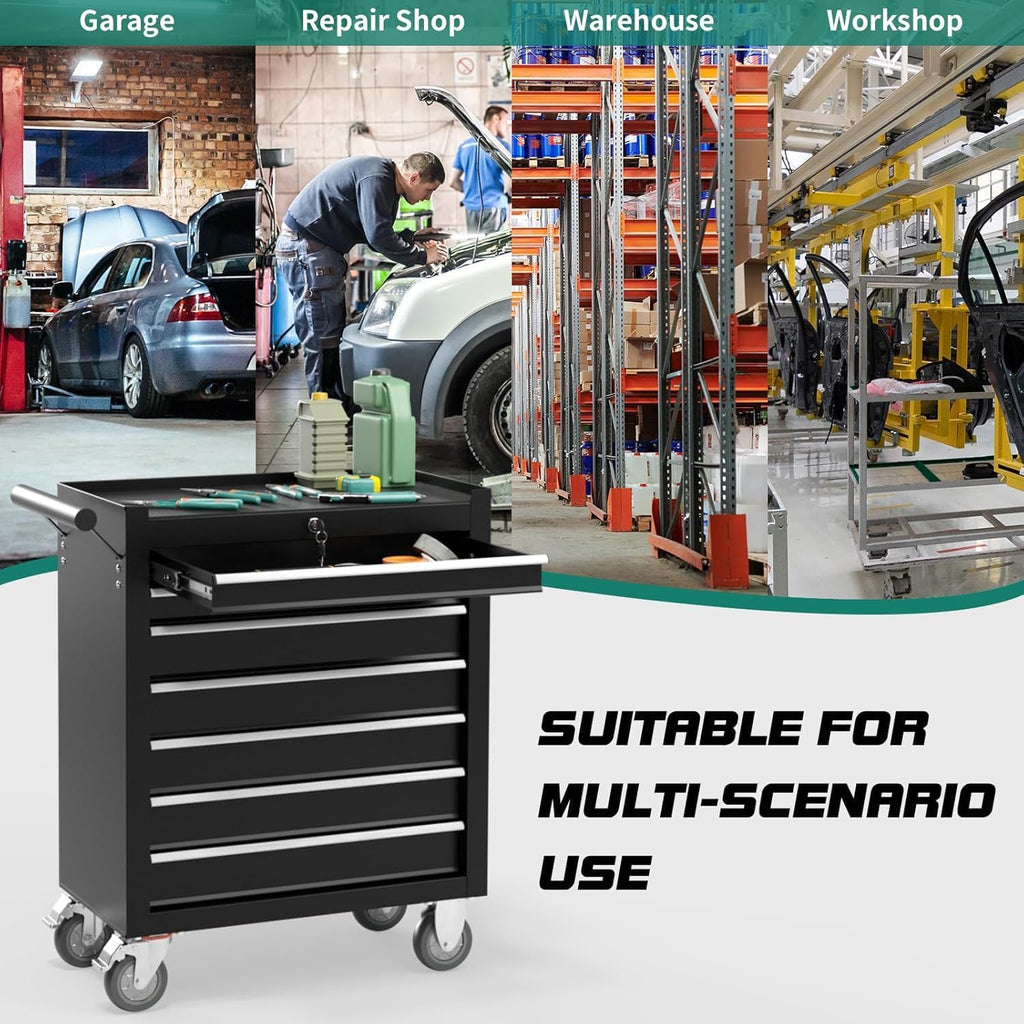 7-Drawer Rolling Tool Chest with Wheels, Tool Box with Locking System and Sliding Drawers, Heavy Duty Organizer for Warehouse, Workshop Garage Black