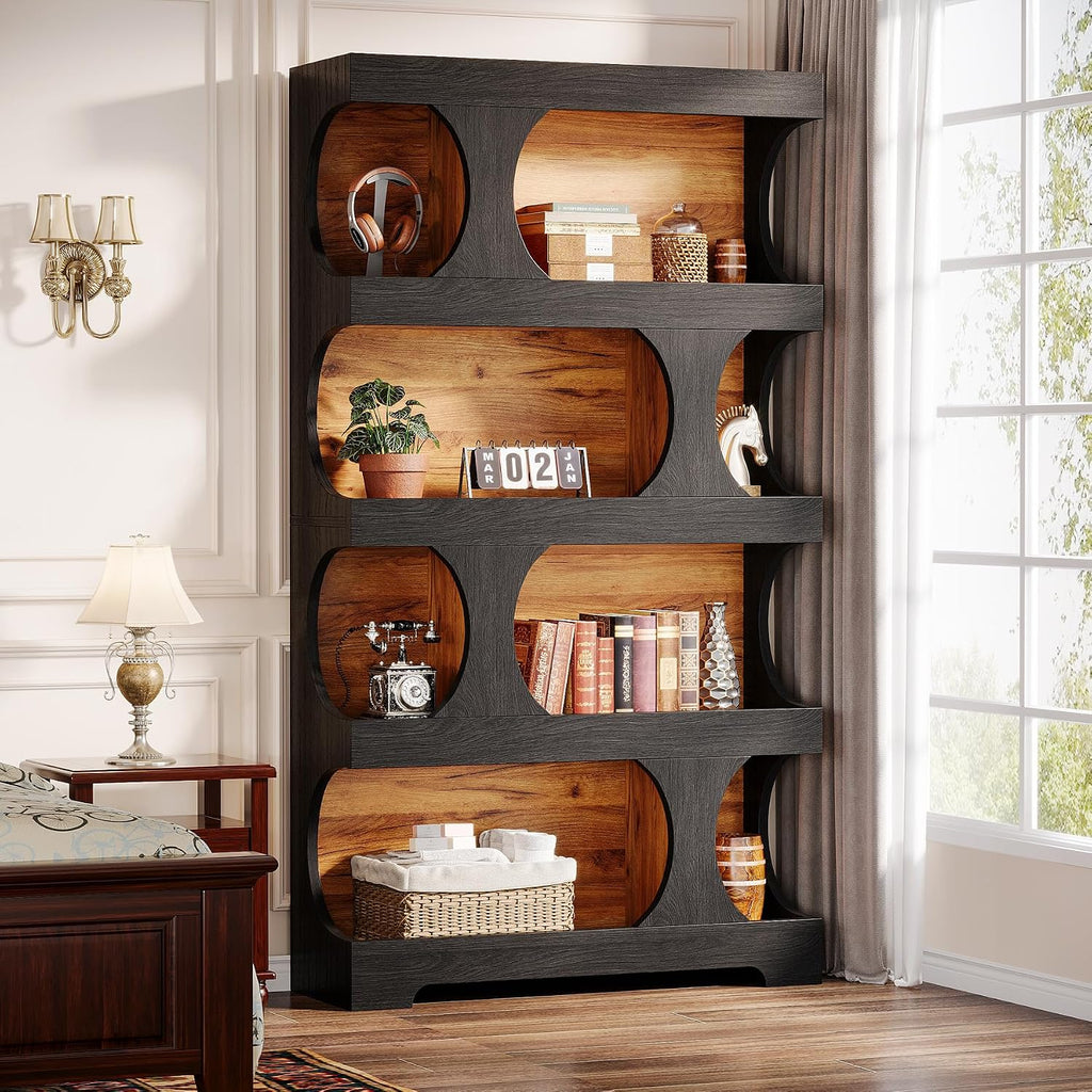 Tribesigns 71' Tall Black Bookcase, Modern Asymmetrical Bookshelf, 4-Tier Freestanding Display Shelf with Classic Shape, Large Library Book Shelf for Living Room, Home Office