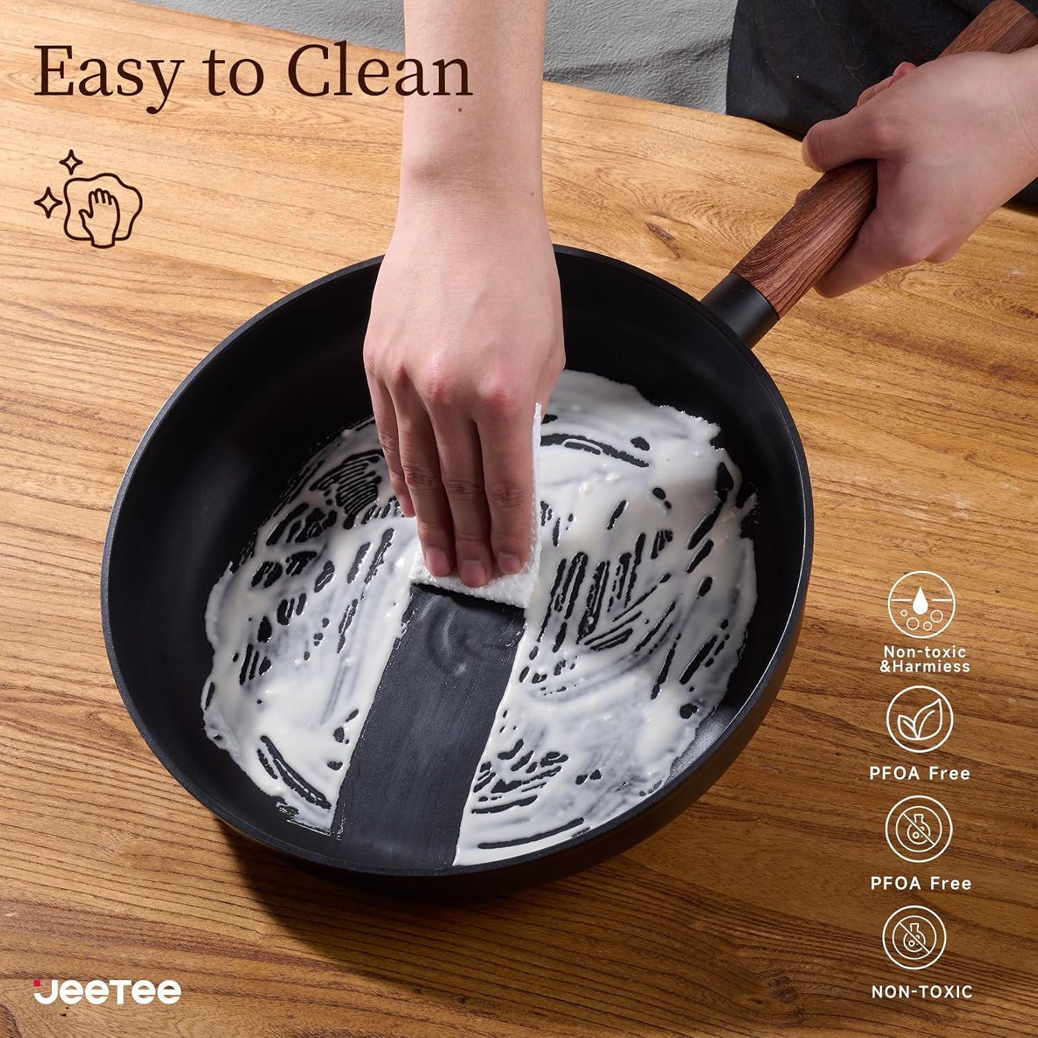 JEETEE Ceramic Cookware Set, 15 PCS Pots and Pans Set Non Stick with Removable Handles, Non Toxic Induction Kitchen Cookware Sets, Oven Safe PFAS/PFOA Free Black