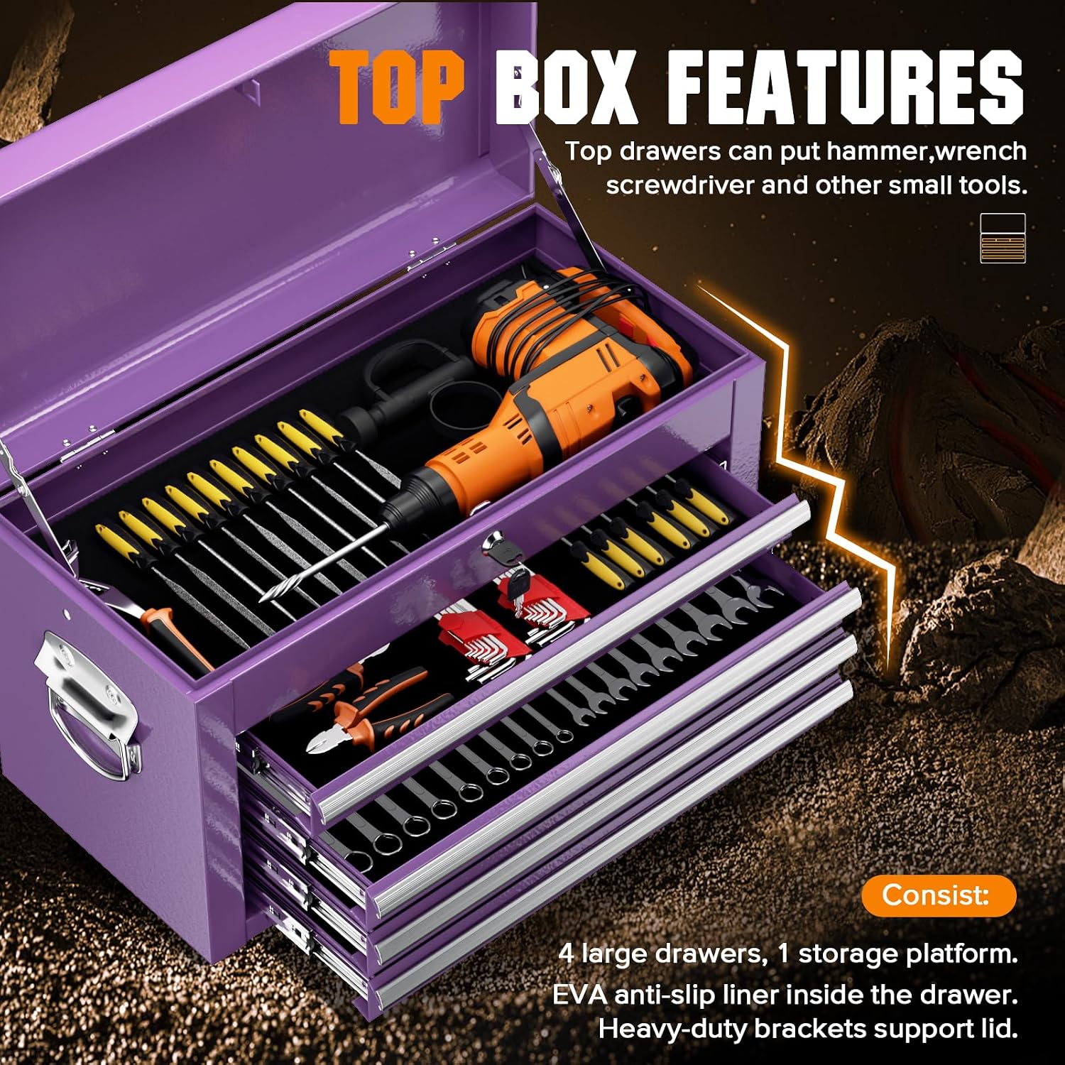 Incbruce Metal Rolling Tool Chest with 5 Drawers, 2 in 1 Detachable Garage Tool Box for Warehouse and Workshop (Purple)