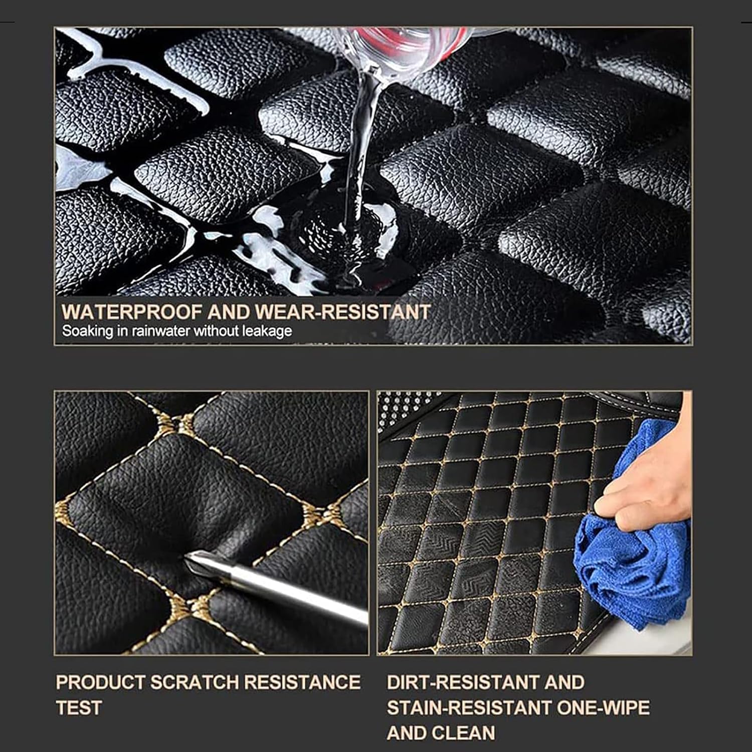 Car Floor Mats for Dacia Duster 2017-2022, Custom PU Leather Full Coverage Floor Mats All Weather Protection Waterproof Anti-Slip Carpet Pads Interior Accessories,A/Beige