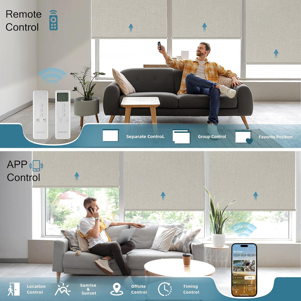 Motorized Smart Blinds with Remote,Automatic Blackout Roller Shade Compatible with Google Home and Alexa,Homekit,Electric Shades,Custom up110''Wx128''H,Bouvardia Cream