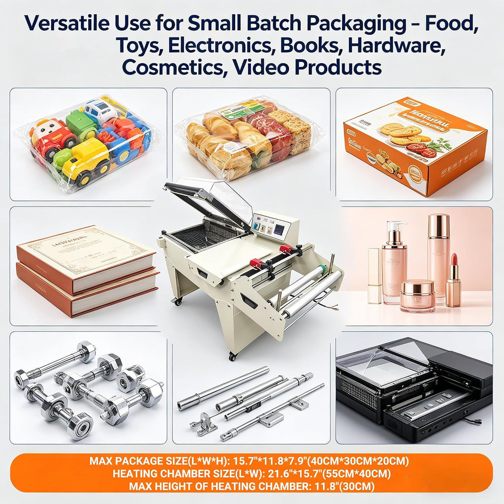 INTBUYING Automatic 2 in 1 Automatic Sealing & Cutting Thermal Shrink Machine L-Shape Sealer & Heat Shrink Tunnel Combo for POF/PVC/PP Film, 3800W for Home Factory School Business FM5540 220V/1PH