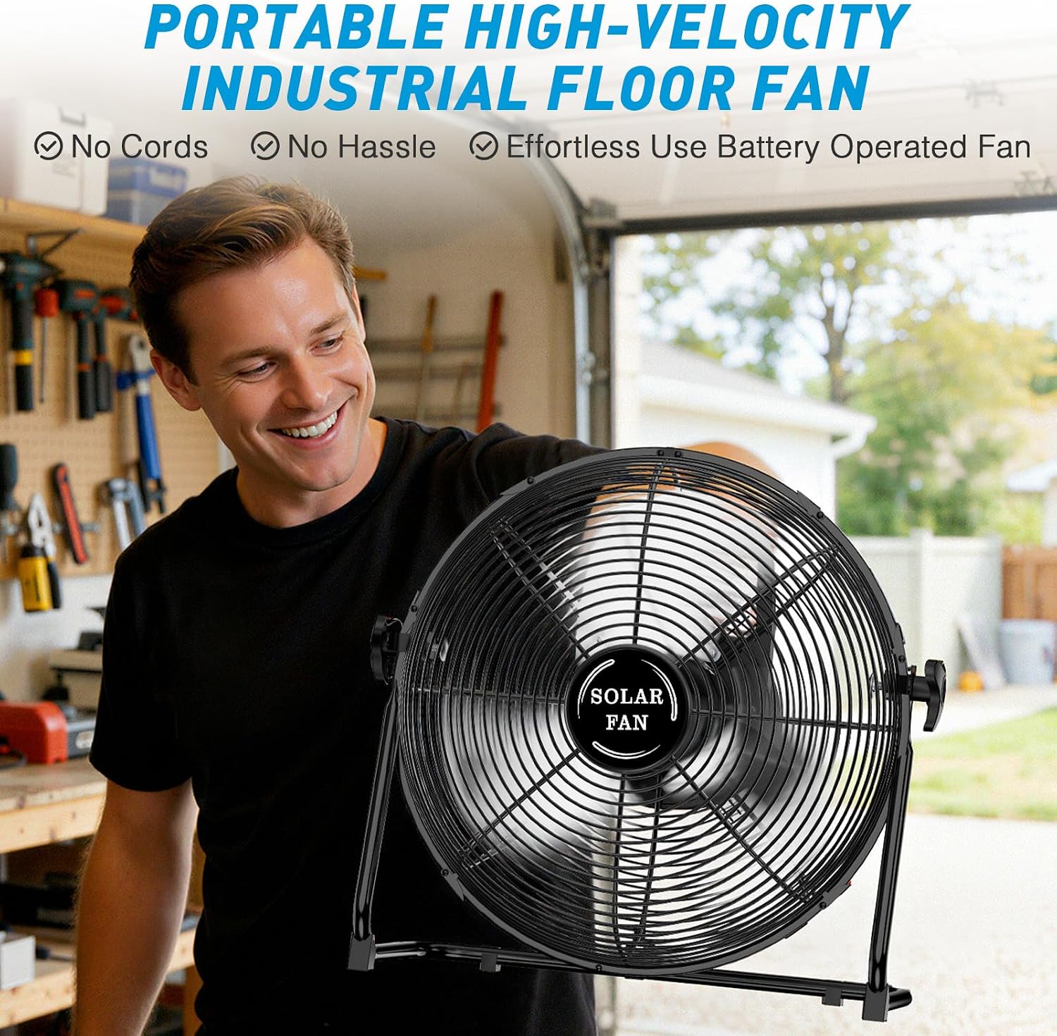 DBF 18' Solar Powered Fan for Outdoor - 30000mAh Rechargeable Floor Fan with 40W Solar Panel, 18 Speed, 12-60H Runtime, Quiet Cordless Fans for Outside Home Patio Camping Gazebo Outage Greenhouse