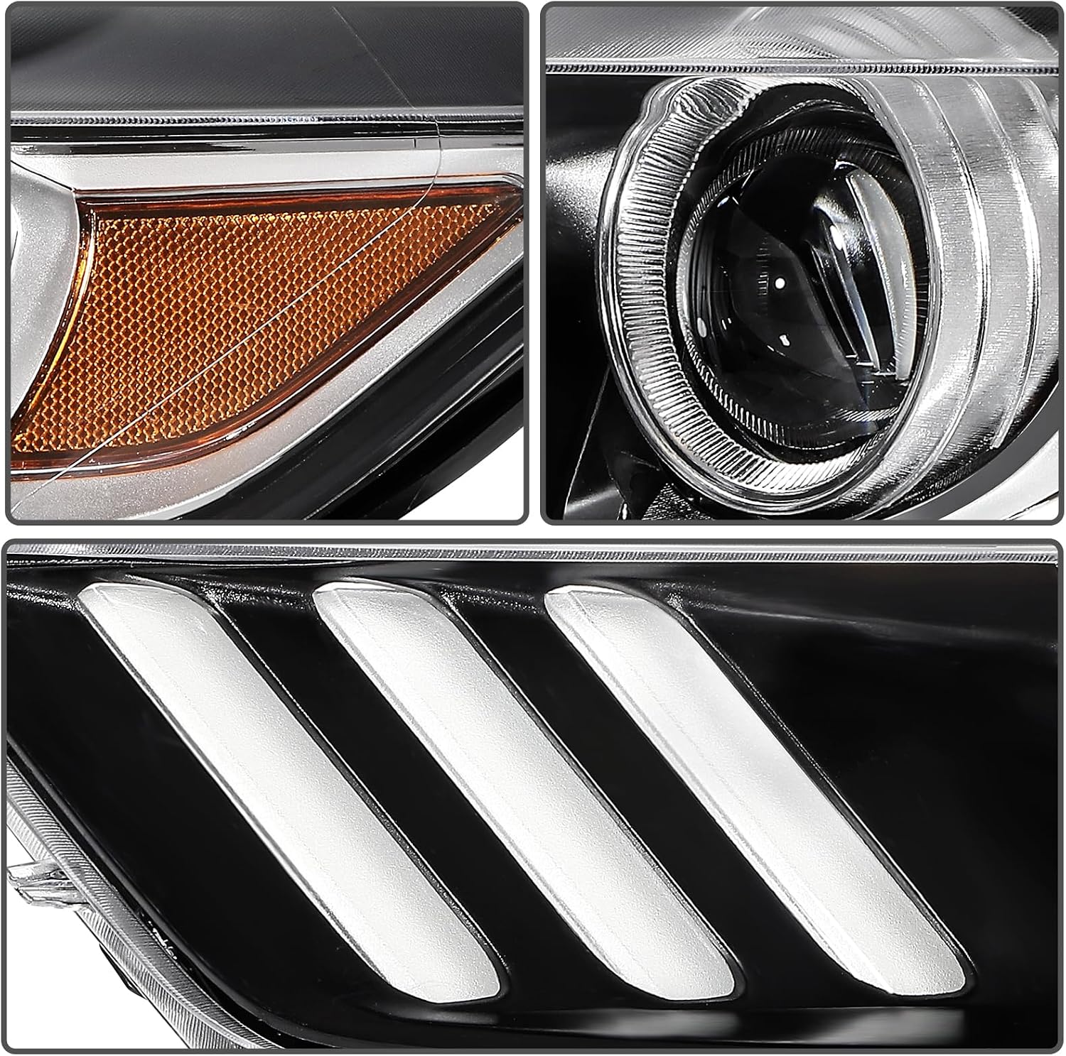 Headlight Fit 2015-2020 for Mustang Amber Reflector Pair Headlight Assembly FO2518124