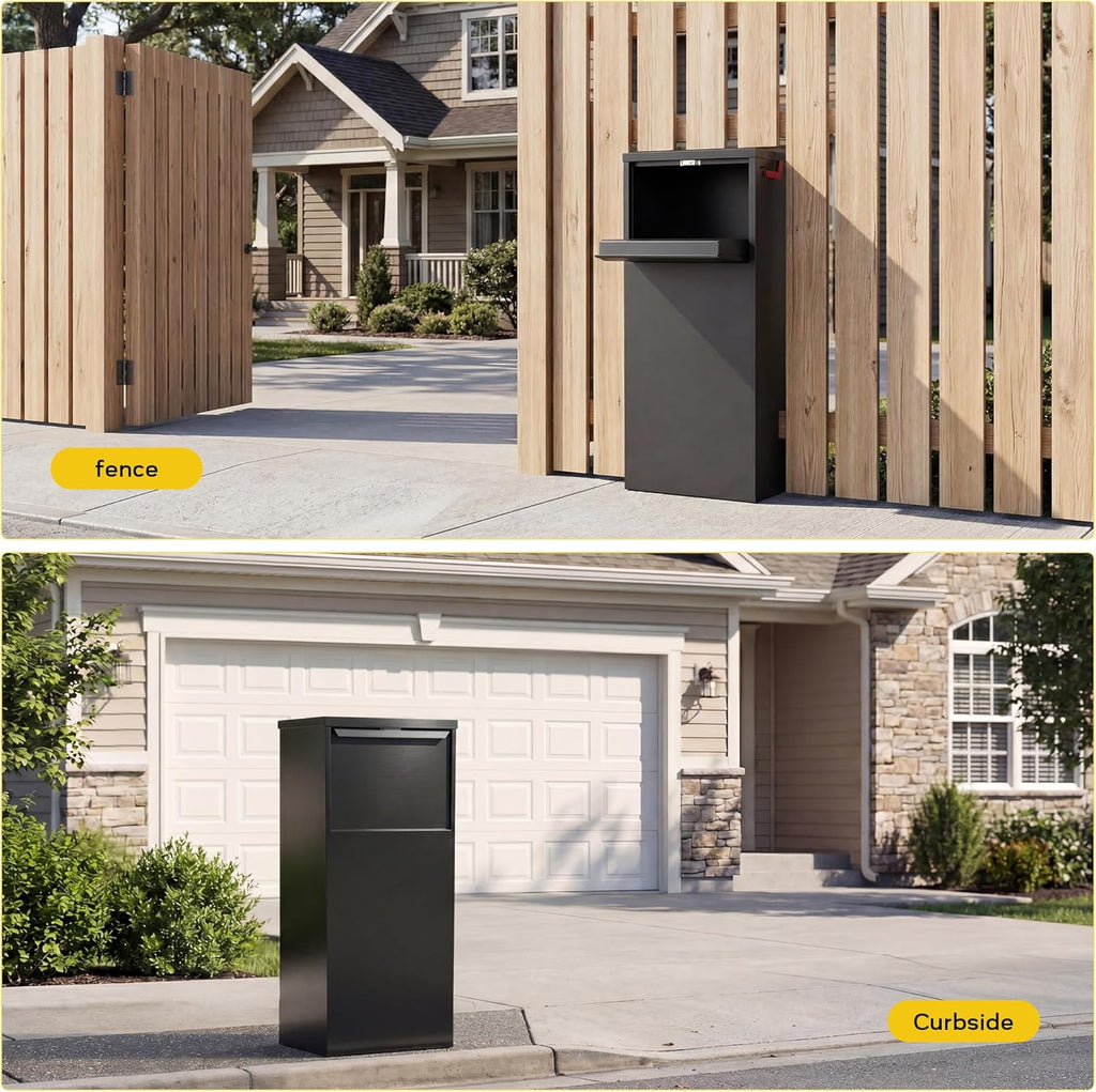 Merapi Large Anti-Theft Package Delivery Box for Outside 43.3' * 18.3' * 14.0' Lockable Parcel Drop Box No Assembly Required Weatherproof Steel Storage for Porch Curbside House – Black