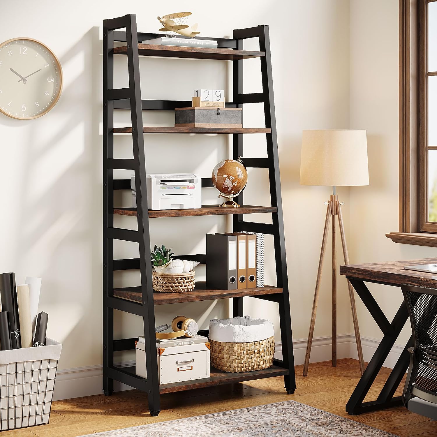 Tribesigns 5-Tier Bookshelf Industrial Bookcase, 5 Shelf Ladder Shelf Book Storage Shelf Organizer for Living Room, Home Office