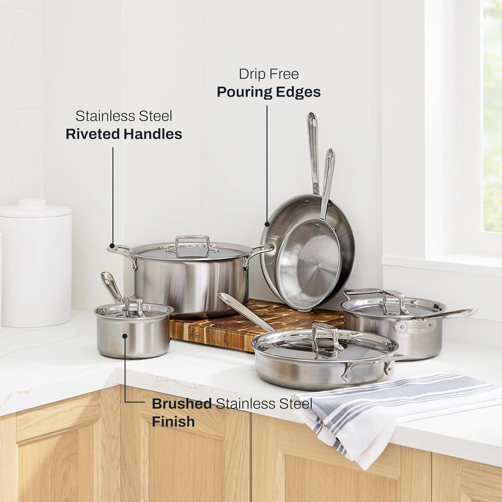 All-Clad D5® Stainless Steel Core 10 Piece Cookware Set- Made in USA- The Upgrade for Supremely Even Heat- Includes Frying Pans, Saucepan, Sautépan, Stockpot -Oven Safe & Induction Compatible