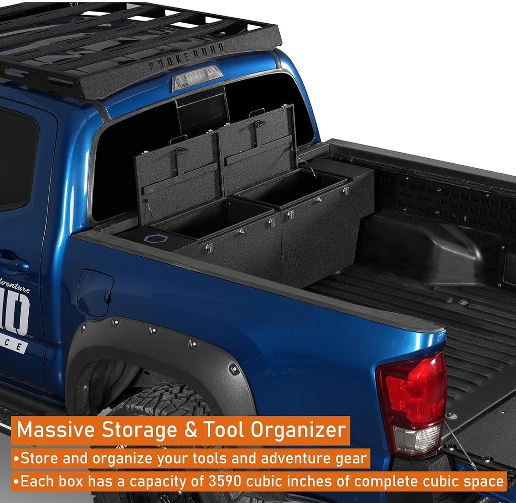 Hooke Road Tacoma Bed Tool Box Lockable Cargo Storage for Toyota Tacoma 5' and 6' Bed, Chevy Colorado & GMC Canyon 5'2' Truck, Solid Steel Waterproof Security Toolbox with Lock Keys