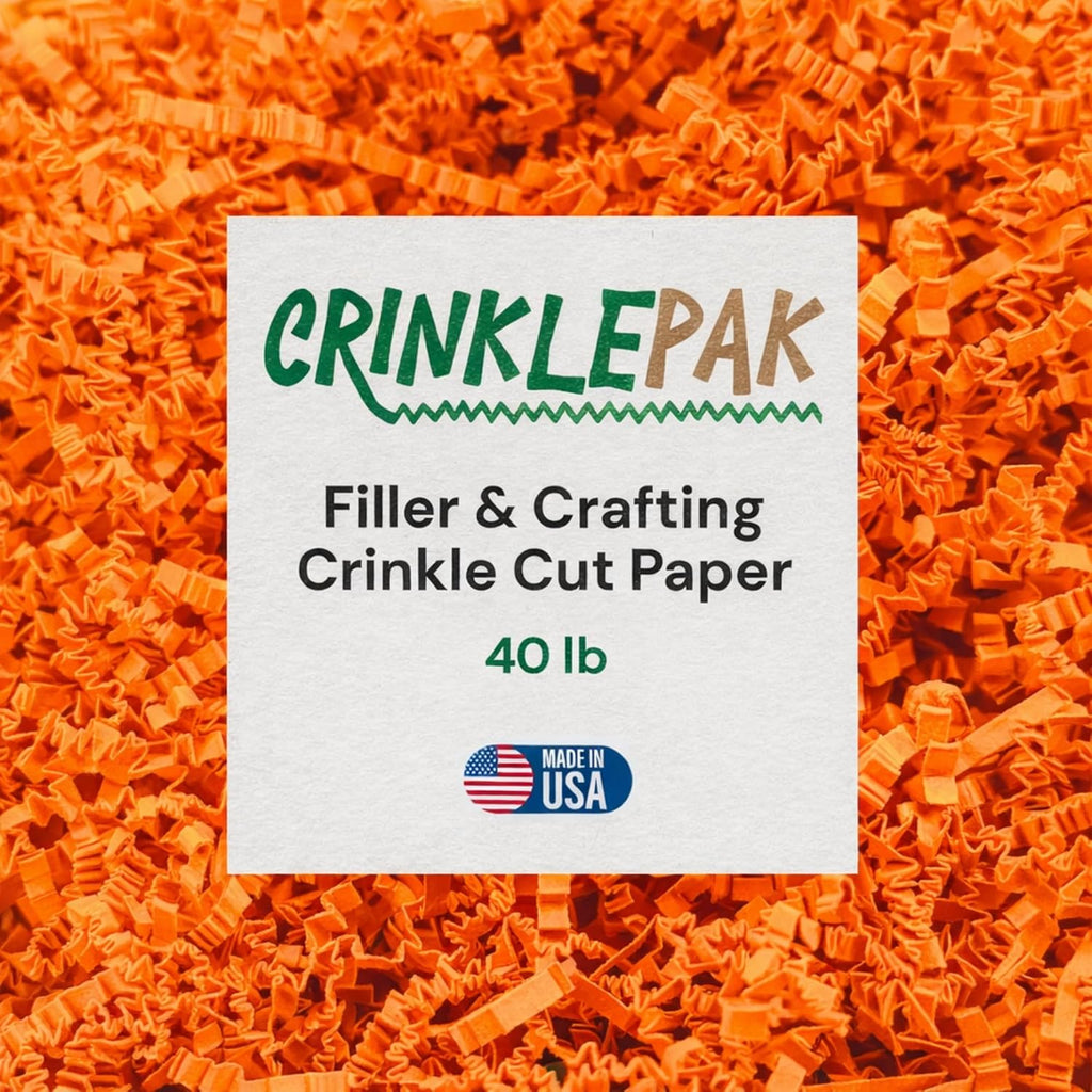 40 LB USA Made crinkle paper filler | Paper Shred Filler for Shipping packages, Gift Wrap, Great packing paper for gift basket filling, Birthdays, Weddings, and Anniversaries | Orange