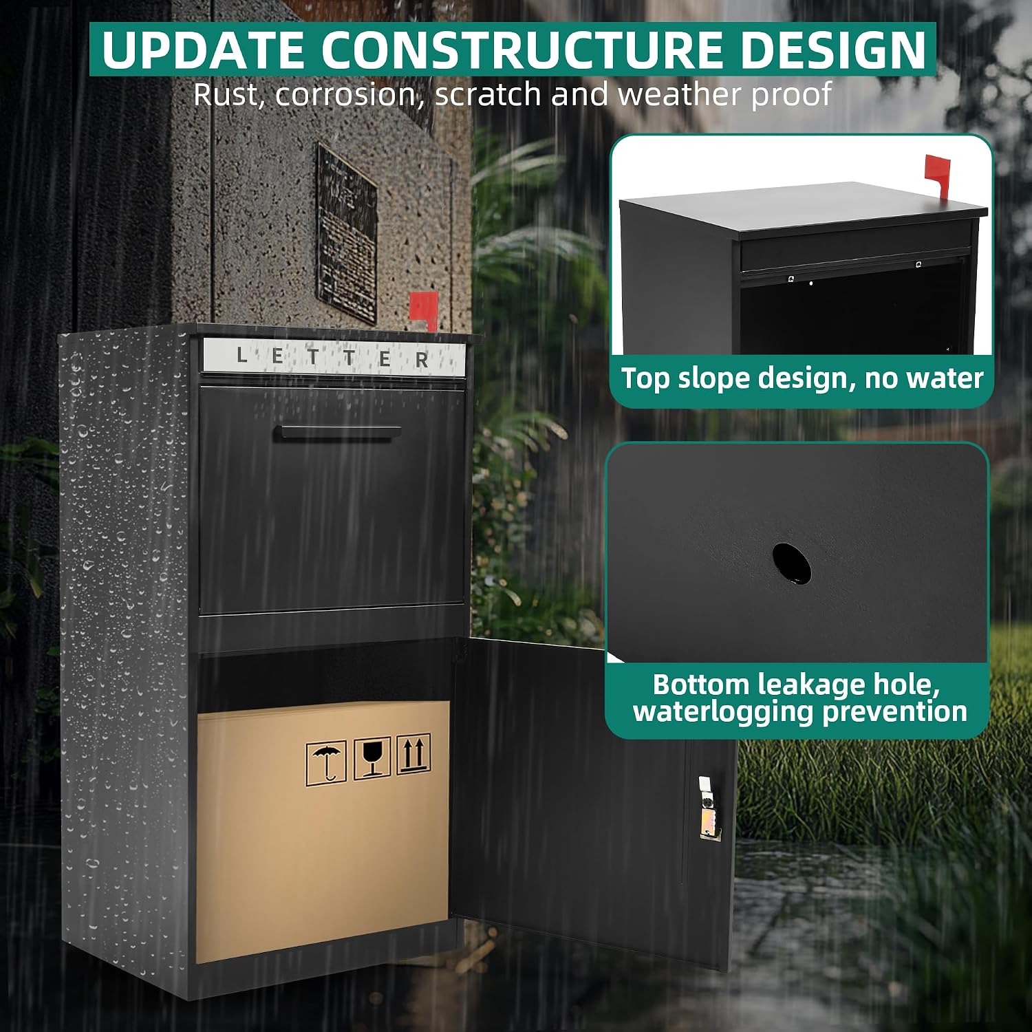 YITAHOME 35' H Package Delivery Boxes for Outside with Mail Slot, Sliding & Password Lock Door, 19' x 15.8' x 35' Anti-Theft Parcel Drop Box for Outdoor, Home, Office, School, Curbside & Porch, Black