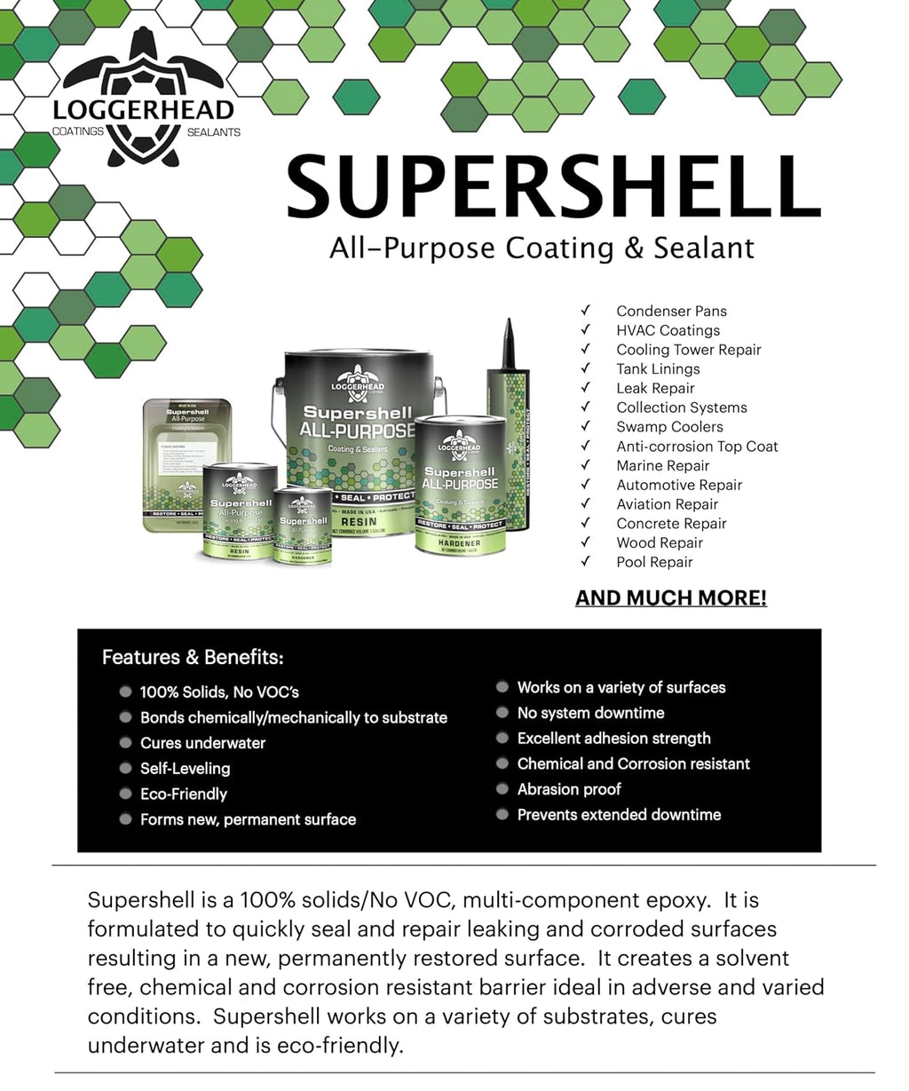 Loggerhead Supershell All-Purpose Industrial Grade Epoxy Sealer & Resurfacer - 1 Gallon Kit | Chemical and Corrosion Resistant | 100% Solids and No VOCs | Multiple Applications and Eco-Friendly
