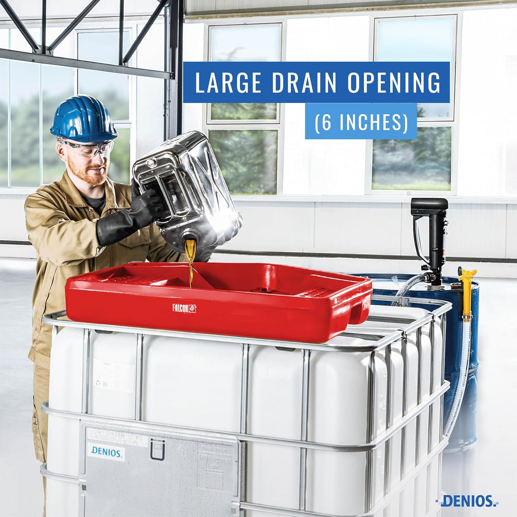 DENIOS® IBC Tote Funnel - Premium IBC Funnel chemically Resistant Polyethylene in Red – 1x - Large Drain Opening (4.9in) - Made in USA